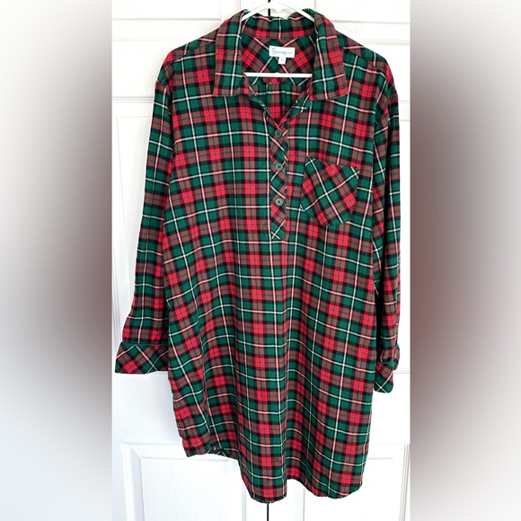 Pajamagram Red Green 100% Cotton Plaid Flannel Sleep Shirt-Size Large - Picture 1 of 10